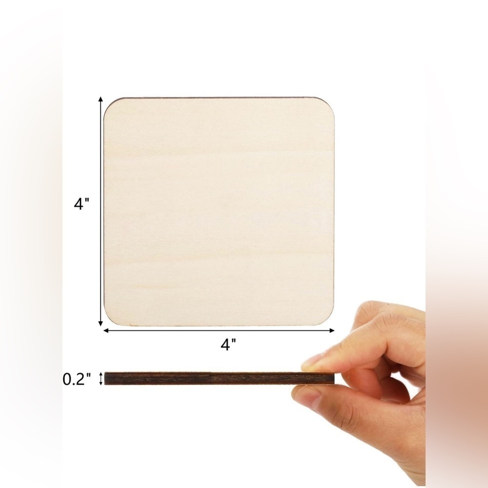 20 Pcs Unfinished Wood Squares Pieces, 4 x 4 Inch Thick Wood Coasters, Wooden